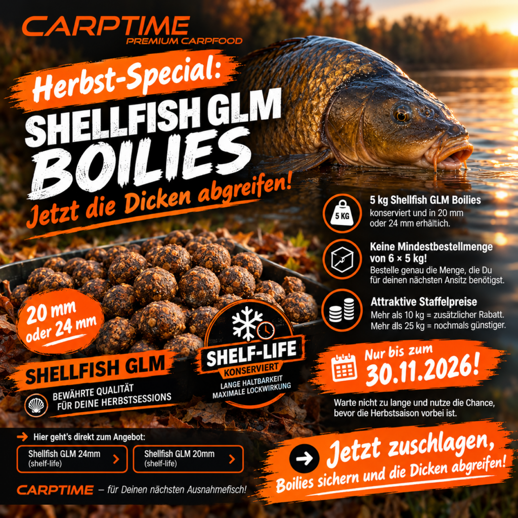 Herbstangebot Shellfisch GLM Boilies konservier in 20mm oder 24mm